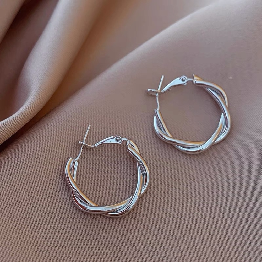 Twisted Circular Silver Earrings - Picture 3 of 8